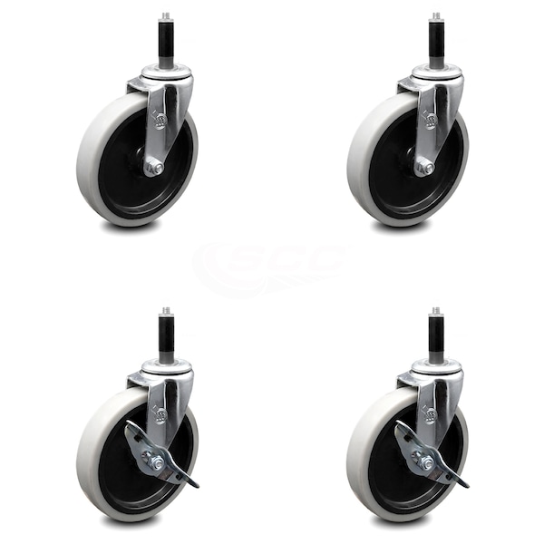 5 Inch Thermoplastic Wheel 7/8 Inch Expanding Stem Caster Set with 2 Brakes